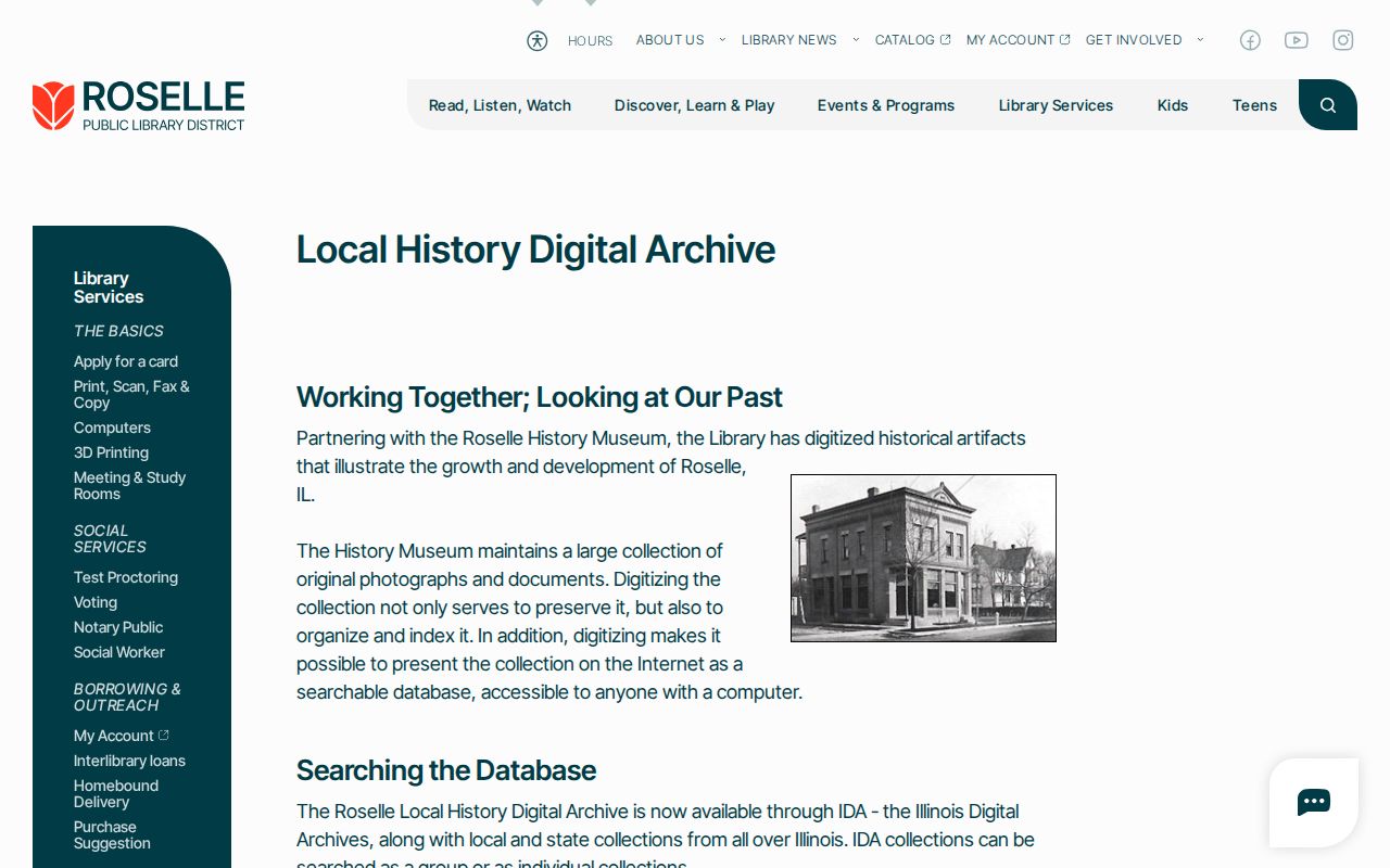 Roselle Public Library local history digital archive page