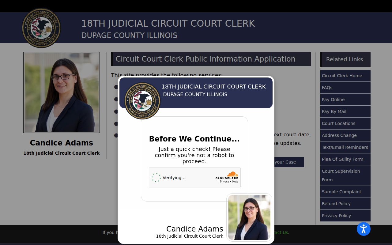 Roselle residents directory DuPage court case status portal