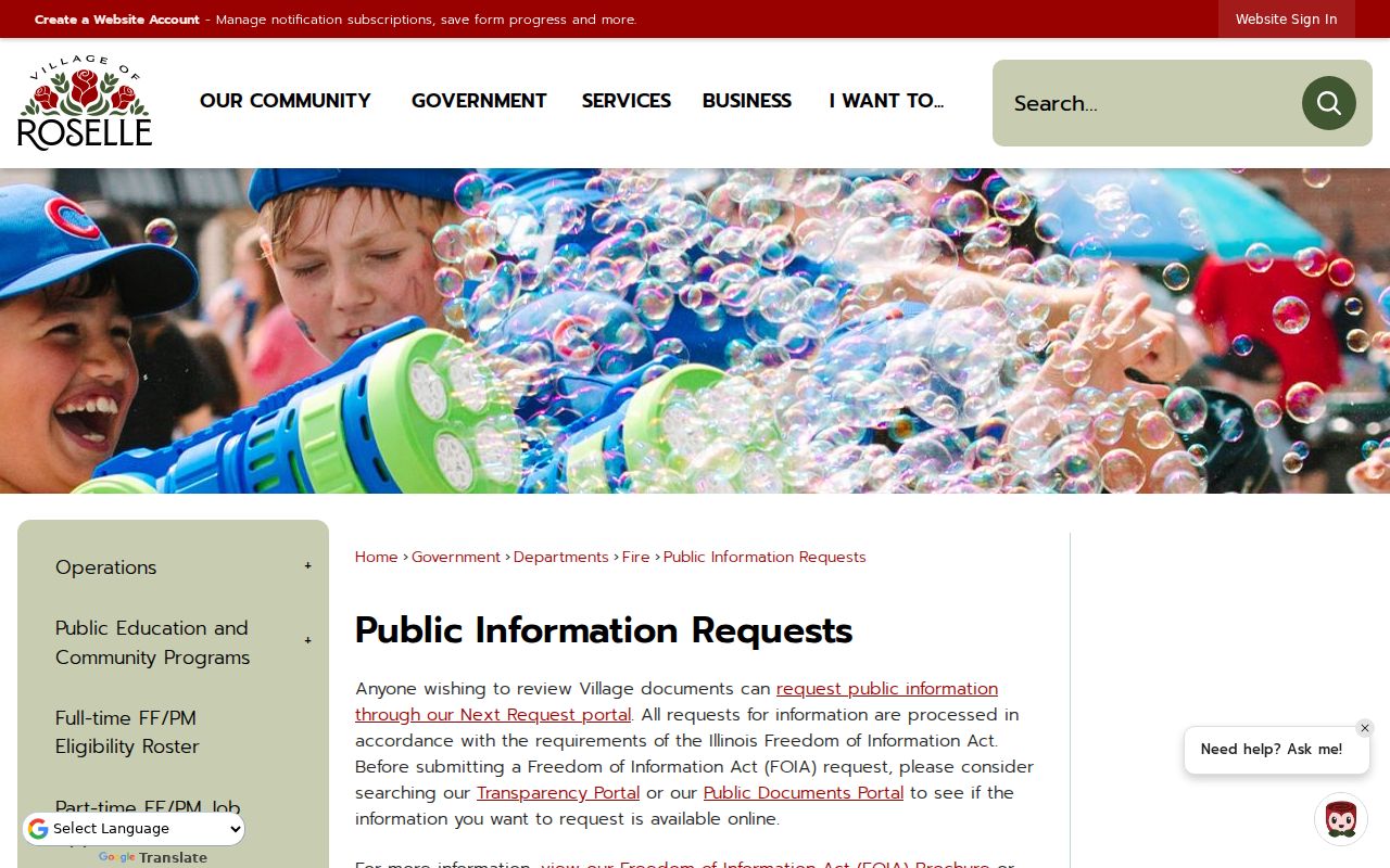 Roselle residents directory public information request page