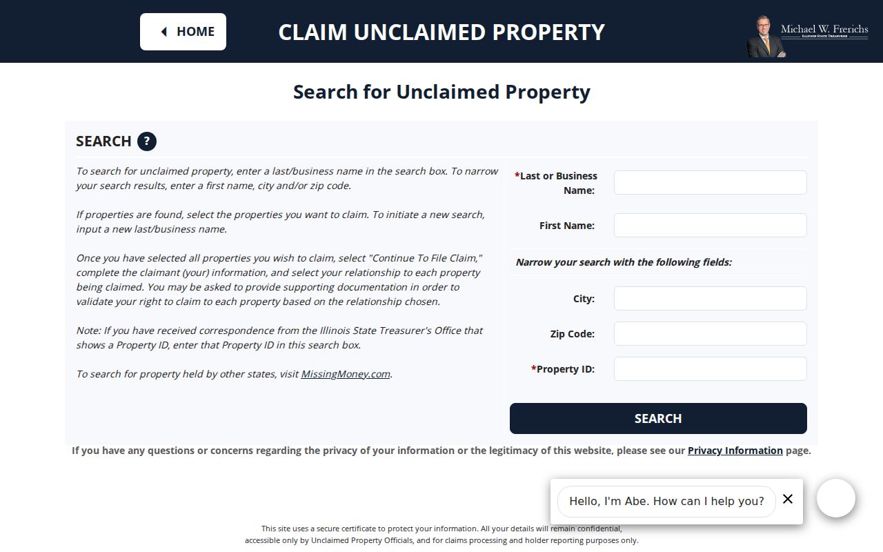 Roselle resident lookup in Illinois unclaimed property