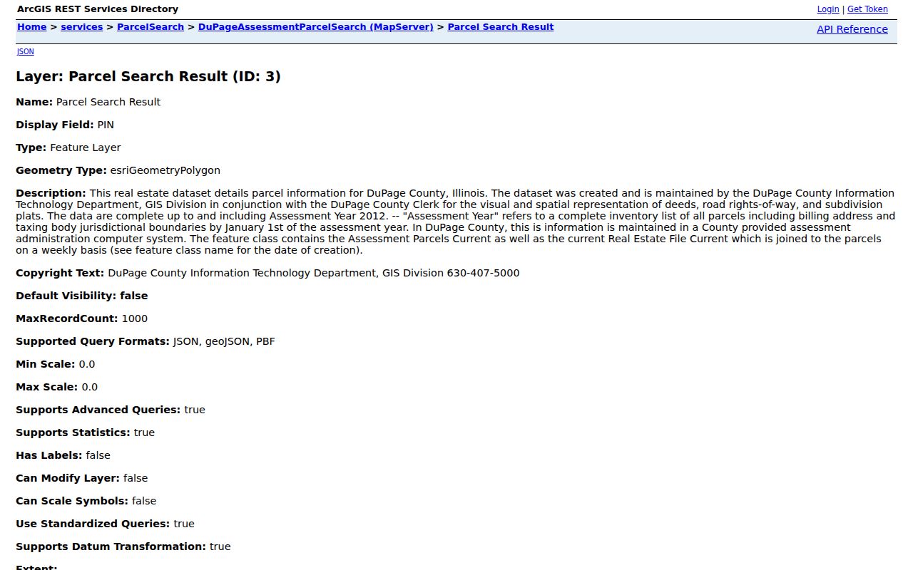 DuPage parcel service fields used for Roselle address searches